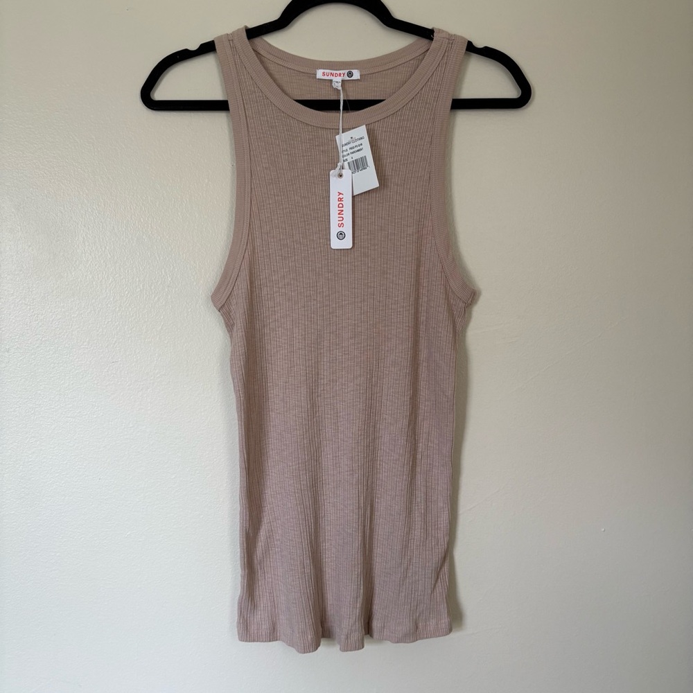 Sundry Ribbed Sleeveless Tank in Light Taupe Size 4 Small NWT